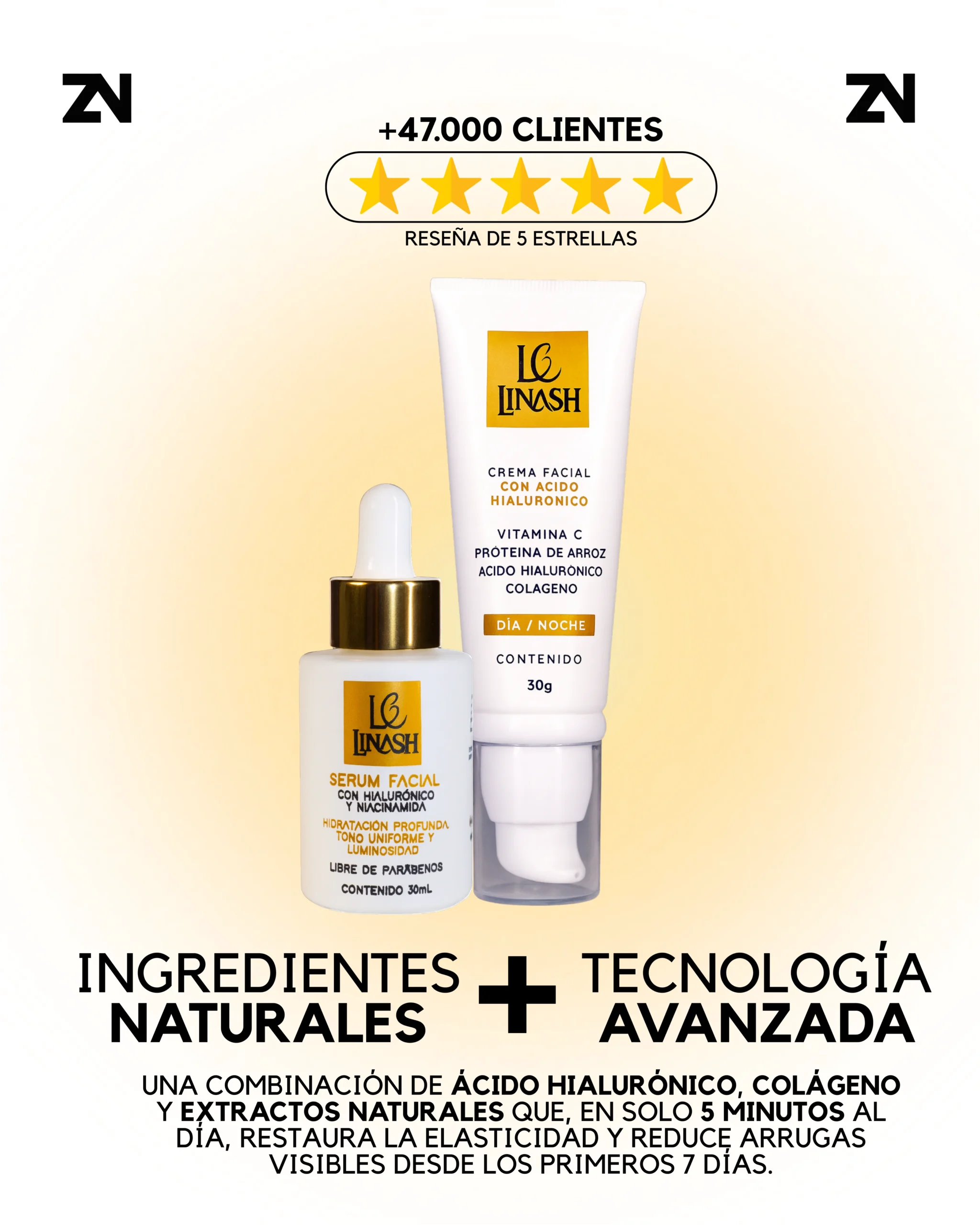 𝐊𝐢𝐭 𝐅𝐚𝐜𝐢𝐚𝐥 𝐑𝐞𝐣𝐮𝐯𝐞𝐧𝐞𝐜𝐞𝐝𝐨𝐫: Serum Facial con Niacinamida y Ácido Hialurónico + Crema Anti-Envejecimiento con Ácido Hialurónico. - Image 4